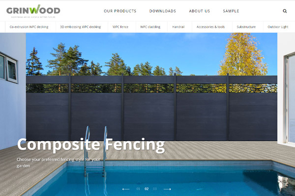 格林特木塑，Grinwood WPC Material Co.,Ltd.，表贸公司网站设计